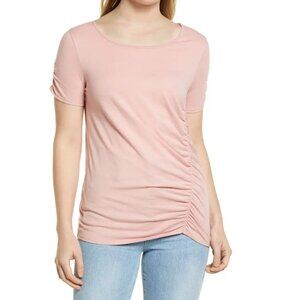 NEW Caslon Ruched Knit Short Sleeve Solid Rippled Adobe Simple Top Tee Shirt NWT